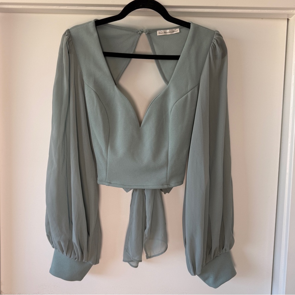 Chic Sage Green Blouse with Tie Detail